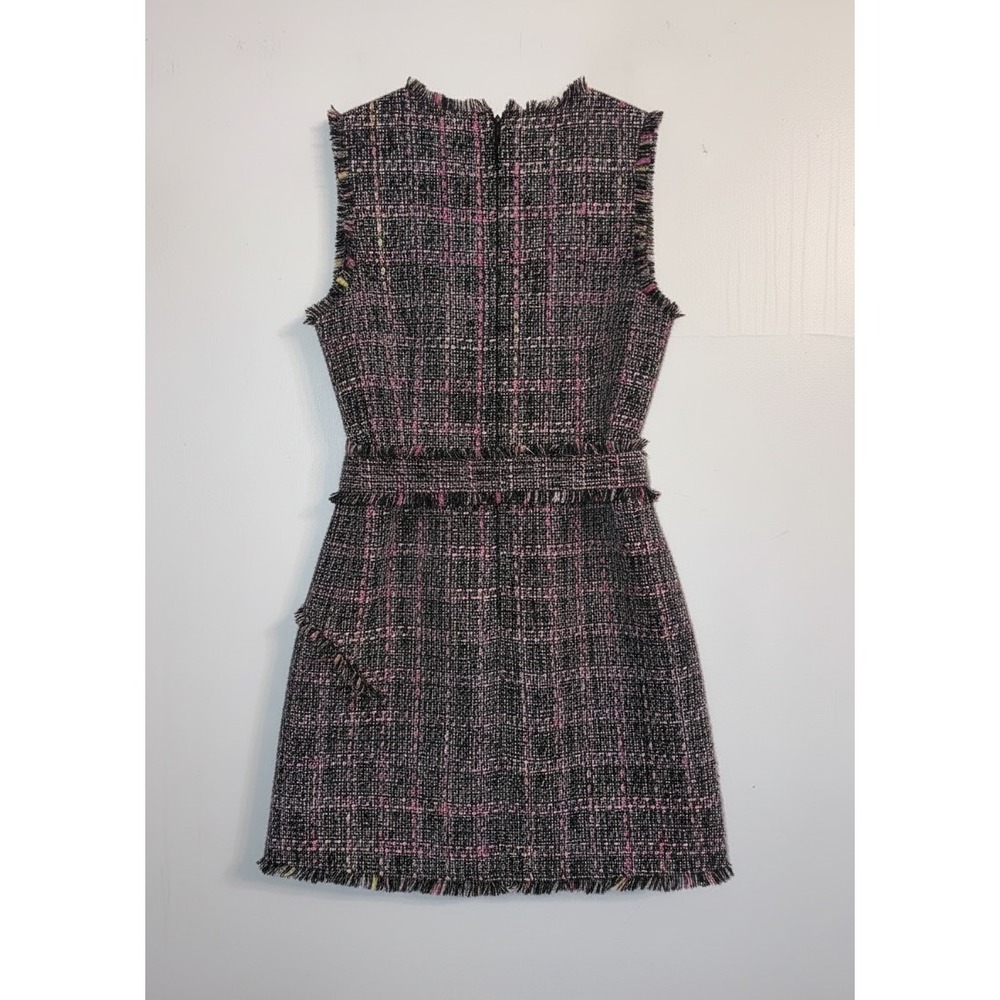 Cinq à Sept Rochelle Tweed Minidress Womens 8 Multicolor Belted Fringe - Picture 4 of 9